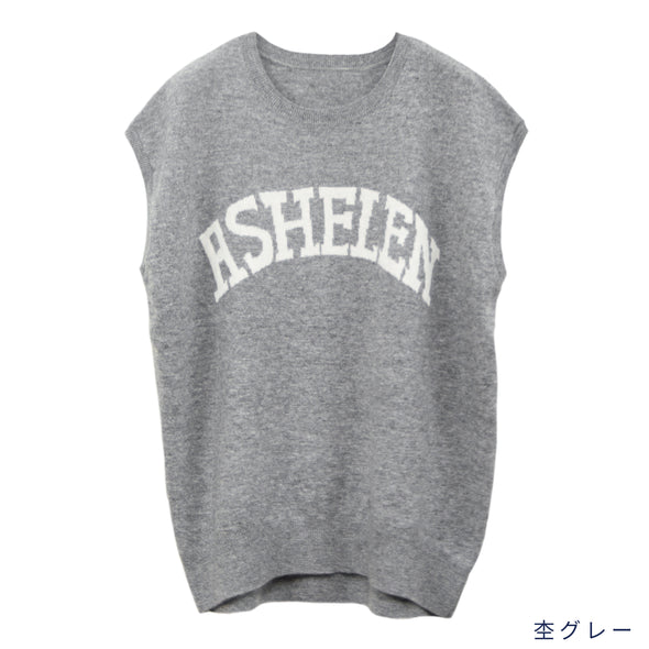 【ASHELEN】インターシャロゴ・フレンチスリーブカシミヤ混セーター(087450600)