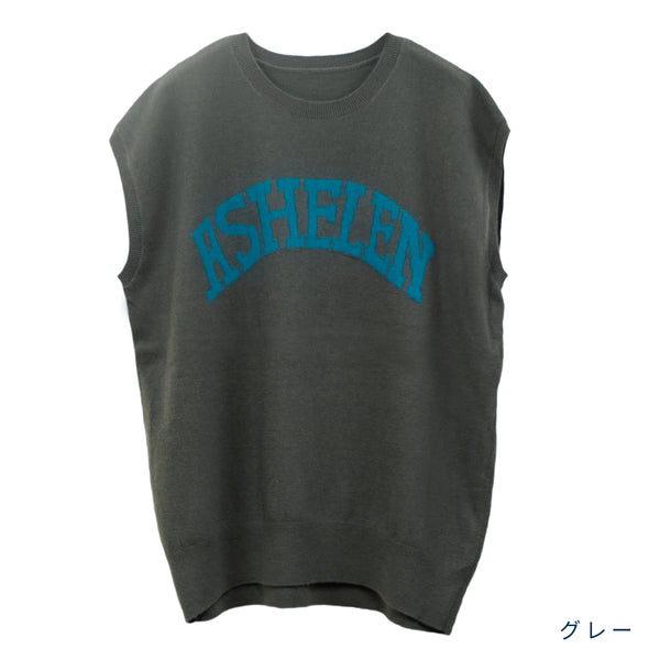 【ASHELEN】インターシャロゴ・フレンチスリーブカシミヤ混セーター(087450600)