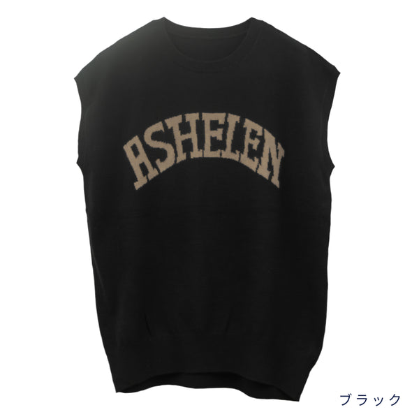 【ASHELEN】SALE★インターシャロゴ・フレンチスリーブカシミヤ混セーター(087450600)