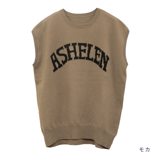 【ASHELEN】インターシャロゴ・フレンチスリーブカシミヤ混セーター(087450600)