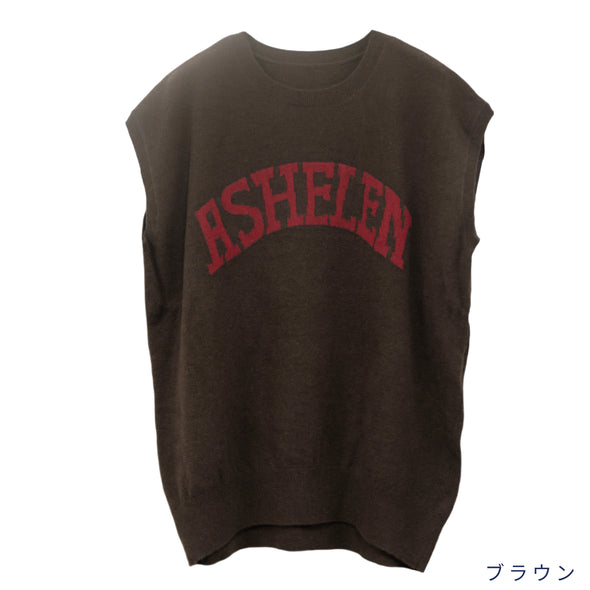 【ASHELEN】インターシャロゴ・フレンチスリーブカシミヤ混セーター(087450600)