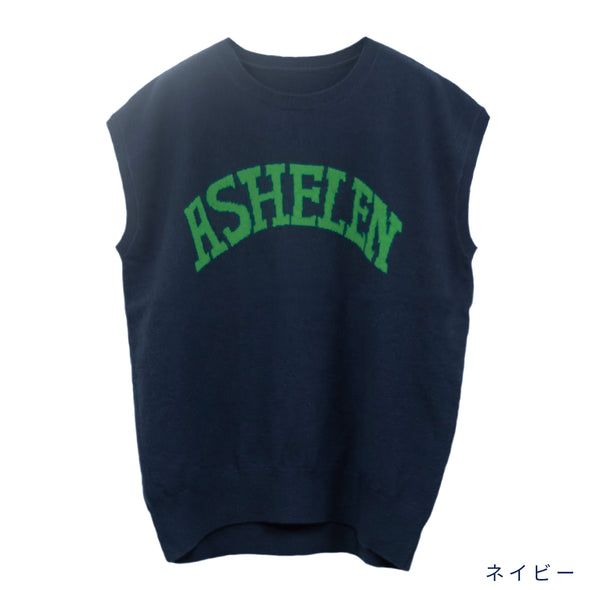 【ASHELEN】SALE★インターシャロゴ・フレンチスリーブカシミヤ混セーター(087450600)