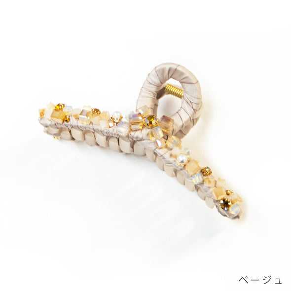 【accessoire du H.】サテン巻き・ビーズ付バンスクリップ(105451106)