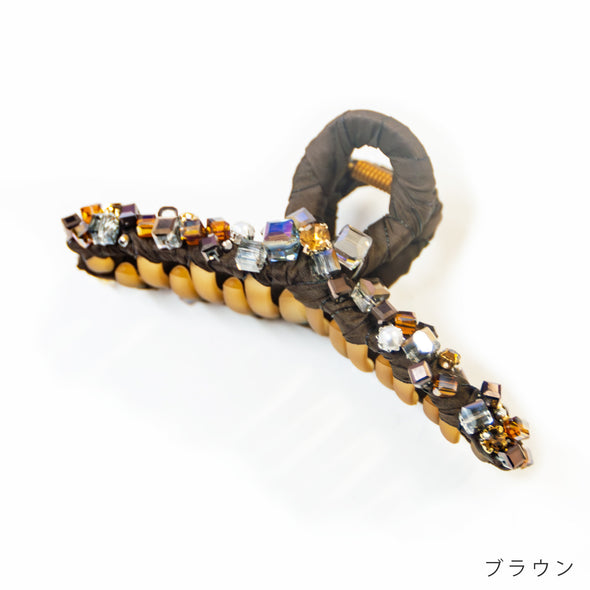 【accessoire du H.】サテン巻き・ビーズ付バンスクリップ(105451106)